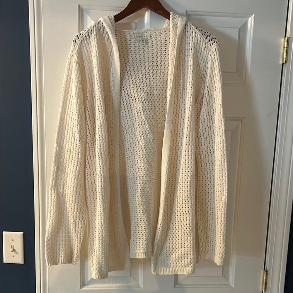 Lucky Brand Ivory Open-Knit Hooded Cardigan